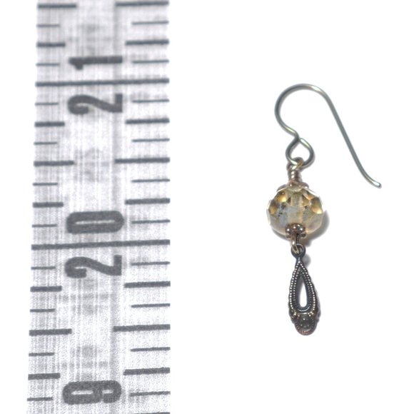 Hand Crafted Handmade Earrings Amber Czech Glass & Brass Petite Dangle E… - Picture 4 of 5